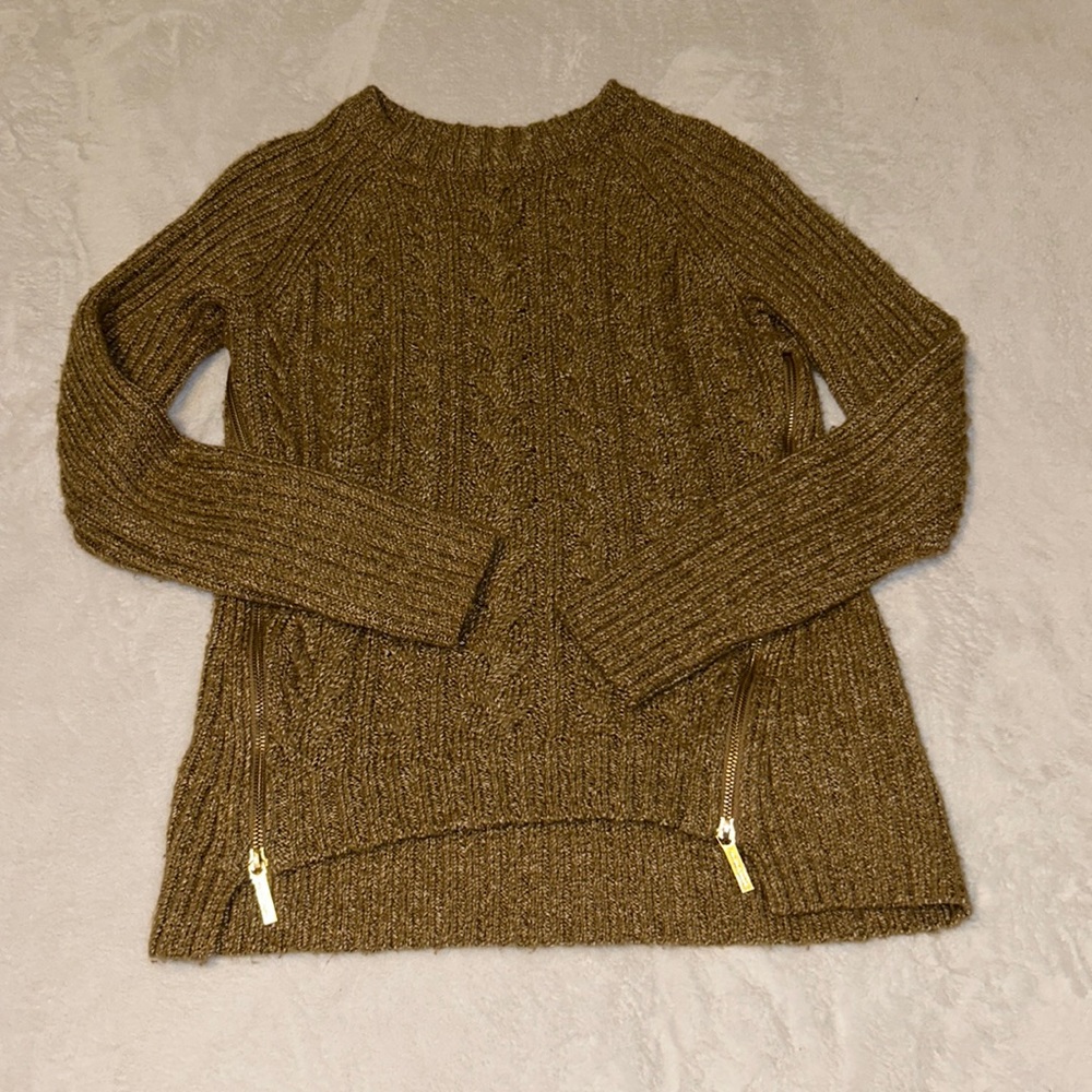 Michael Kors Women’s Tan Pullover Cable Knit Sweater with Zippers Size Small
